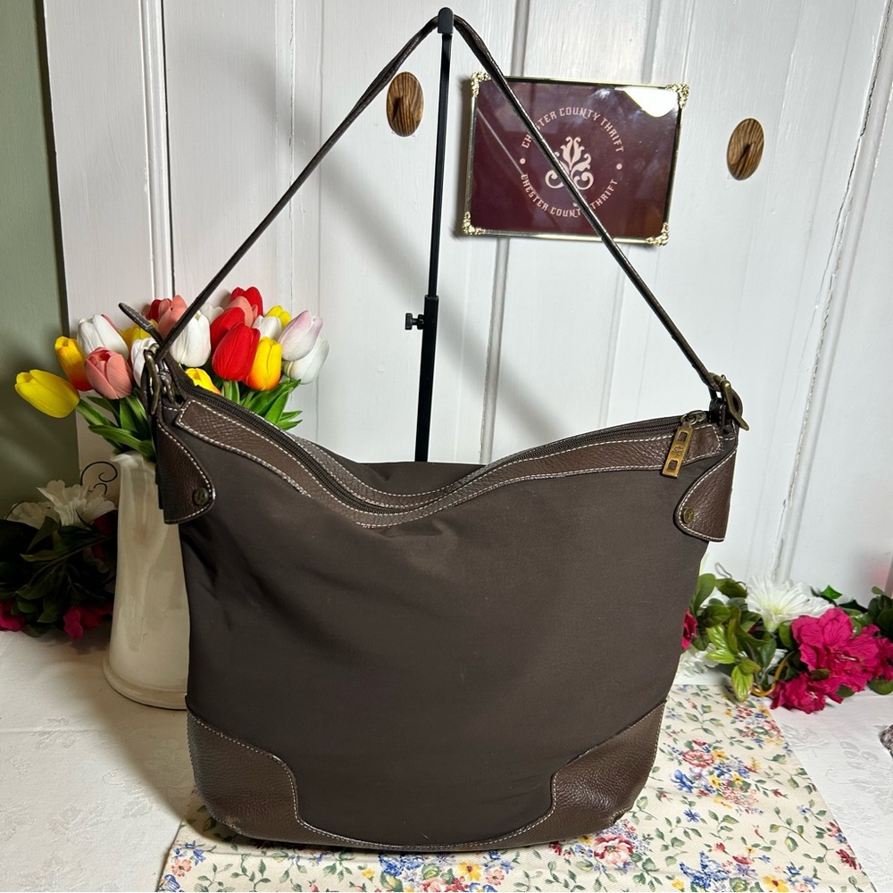 EUC Donald J Pliner Brown Hobo Nylon/Leather Purse